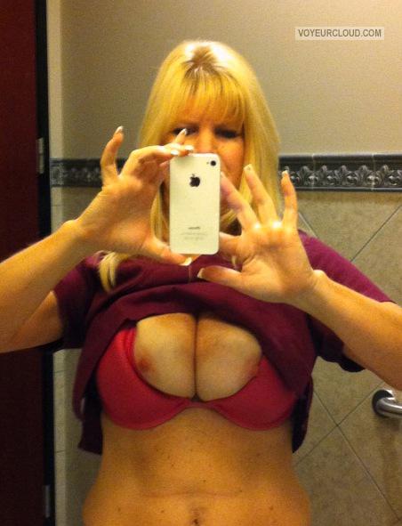 Tit Flash: Wife's Tanlined Big Tits (Selfie) - Blonde Wife from United States